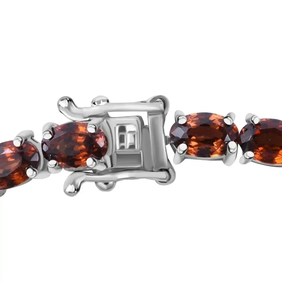 Natural Red Zircon Tennis Bracelet in 925 Sterling Silver. - Picture 8 of 8